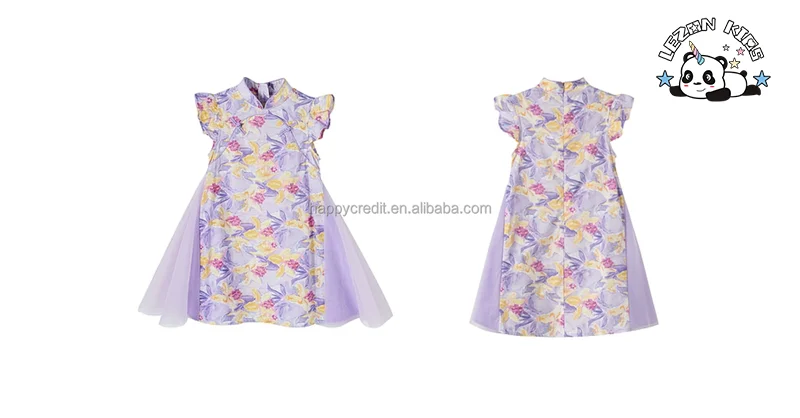LEZONKIDS - 2024 Luxury Kids Chinese Cheongsam Dress Cotton Floral Dress Girl Tulle Dress for Summer